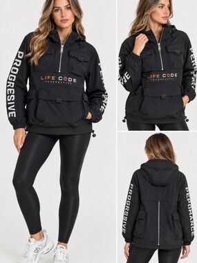 Life Code Progressive NWT Black Utility Cargo Hooded Jacket Size 12